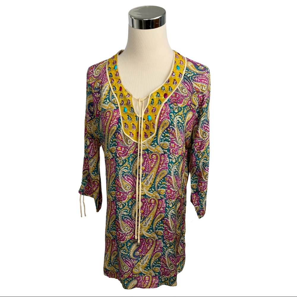 Tolani Silk Paisley Print Tunic Blouse Top Size S Boho Luxury
